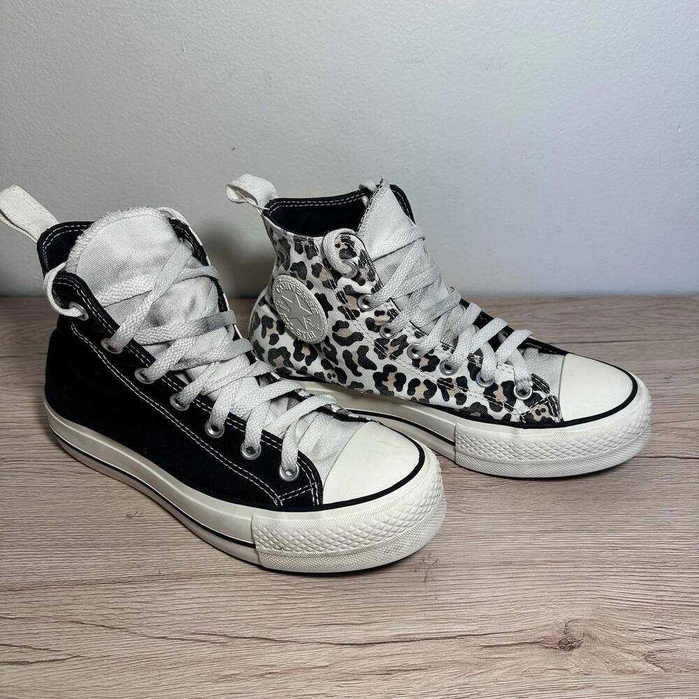 Converse Chuck Taylor All Star Hi Leopard   Black Platform Sneakers 172580C 7M